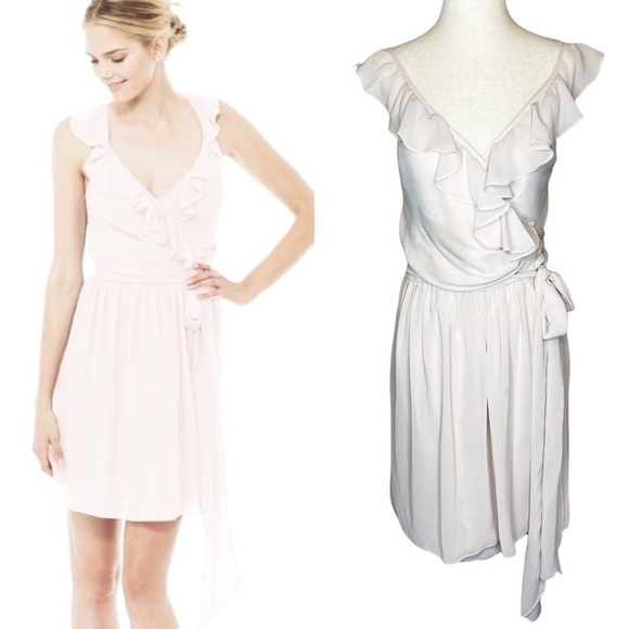 Ceremony by Joanna Lacey Short Wrap Tie Chiffon Ruffle Dress Size Medium - Picture 1 of 13